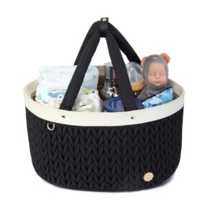sewboo baby diaper caddy organizer basket,newborn baby diaper bag essential items,water resistant,large capacity, anti-tear lining (black)
