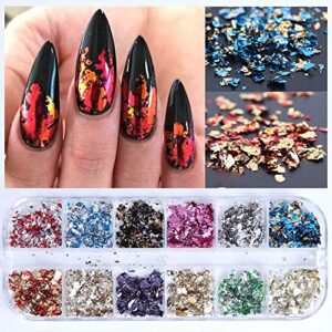 SONGJIE 24 Grid Holographic Nail Art Foil Flakes, 3D Glitter Decoration Holographic Aluminum Nail Foil Flakes Stickers DIY Design Accessories Nail Art Supplies Women Gold Nail Decals Nail Sequins