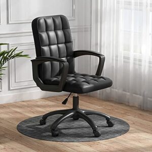 mdhp executive office chair with wheels, pu leather task chair comfortable height adjustable desk chairs, swivel high back computer chair 330lbs capacity(45x45x102cm(18x18x40in), black)