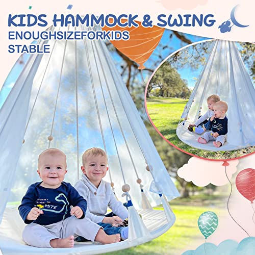 Saucer Swing for Kids, 45 Inch Swing Chair, Outdoor Tree Swing, Indoor Nest Swing Tent with Silky Veil,Disc Swing Set for Backyard,Playground, 500 Lbs Capacity, Beige