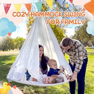 Saucer Swing for Kids, 45 Inch Swing Chair, Outdoor Tree Swing, Indoor Nest Swing Tent with Silky Veil,Disc Swing Set for Backyard,Playground, 500 Lbs Capacity, Beige