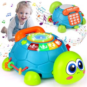 baby toys 6 to 12 months, tummy time toys musical turtle crawling toys with light, sound, play phone, infant toys 0-3 3-6 6-12 12-18 months birthday toys for 1 year old boy girl toddler toys age 1-2