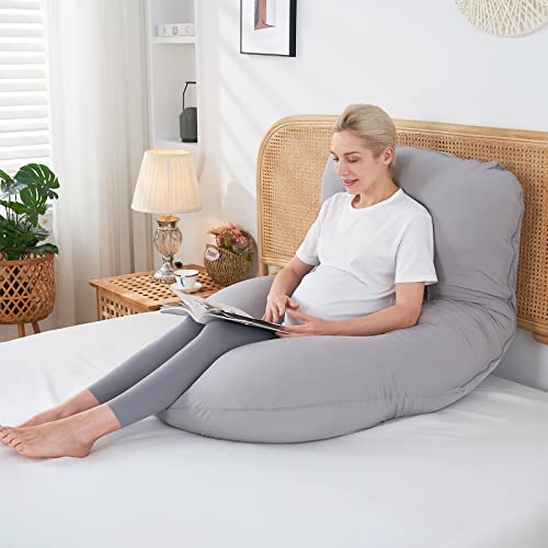 Sasttie Cooling Pregnancy Pillows for Sleeping, Maternity Pillow for Pregnant Women, 59'' U Shaped Pregnant Pillow with Removable Cooling Cover, Pregnancy Must Haves, Light Grey