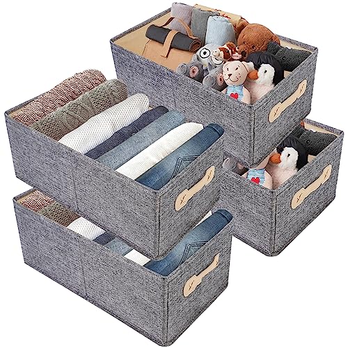 SOYOTA Stackable Storage Bins with 4 Pack ，Foldable Storage Containers Closet Organizer Set, Fabric Storage Boxes with Handles, Cube Linen Baskets for Home Bedroom Closet Office Nursery (P4)