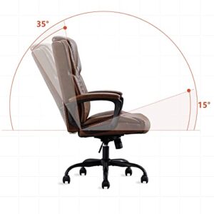 DYHOME High Back Executive Brown Leather Office Chair Ergonomic Lumbar Support, Big and Tall Comfortable Home Office Computer Desk Chair Metal Base Modern Managerial Chair