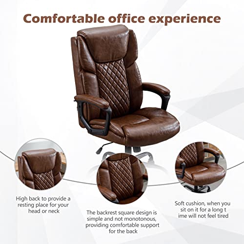 DYHOME High Back Executive Brown Leather Office Chair Ergonomic Lumbar Support, Big and Tall Comfortable Home Office Computer Desk Chair Metal Base Modern Managerial Chair