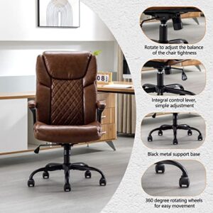 DYHOME High Back Executive Brown Leather Office Chair Ergonomic Lumbar Support, Big and Tall Comfortable Home Office Computer Desk Chair Metal Base Modern Managerial Chair