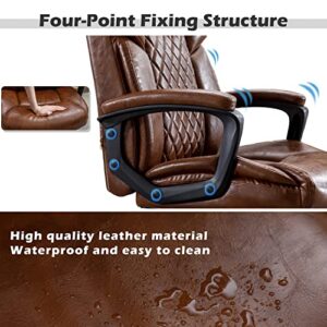 DYHOME High Back Executive Brown Leather Office Chair Ergonomic Lumbar Support, Big and Tall Comfortable Home Office Computer Desk Chair Metal Base Modern Managerial Chair