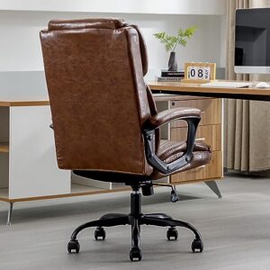 DYHOME High Back Executive Brown Leather Office Chair Ergonomic Lumbar Support, Big and Tall Comfortable Home Office Computer Desk Chair Metal Base Modern Managerial Chair