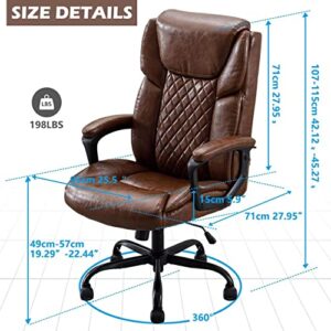 DYHOME High Back Executive Brown Leather Office Chair Ergonomic Lumbar Support, Big and Tall Comfortable Home Office Computer Desk Chair Metal Base Modern Managerial Chair