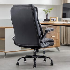 DYHOME High Back Office Chair Adjustable Lumbar Support Flip-Up Arms Black Leather Ergonomic Big and Tall Home Office Desk Computer Chair Comfortable Modern Executive Office Chair