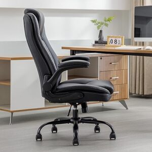 DYHOME High Back Office Chair Adjustable Lumbar Support Flip-Up Arms Black Leather Ergonomic Big and Tall Home Office Desk Computer Chair Comfortable Modern Executive Office Chair