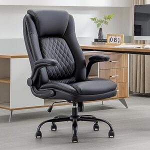 DYHOME High Back Office Chair Adjustable Lumbar Support Flip-Up Arms Black Leather Ergonomic Big and Tall Home Office Desk Computer Chair Comfortable Modern Executive Office Chair