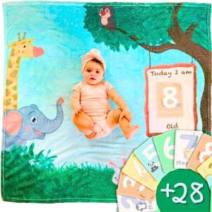 premium baby milestone blanket for baby girl and boy - soft, hypoallergenic perfect baby monthly milestone blanket boy or girl - includes 28 milestone cards ideal for photography