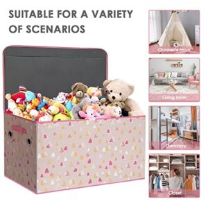 Extra Large Toy Box Chest Organizer for Girls Boys-Kids Collapsible Storage Bin Container with Sturdy Thick MDF Board,Lid and Handles for Clothes,Blanket,Nursery,Playroom,Bedroom,Stuffed Animals,Quilt(106L Pink)