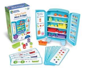 learning resources sorting snacks mini fridge ,51 pieces, ages 3+, toddler toys, educational toys, snack toys,plastic food toys,kids kitchen accessories
