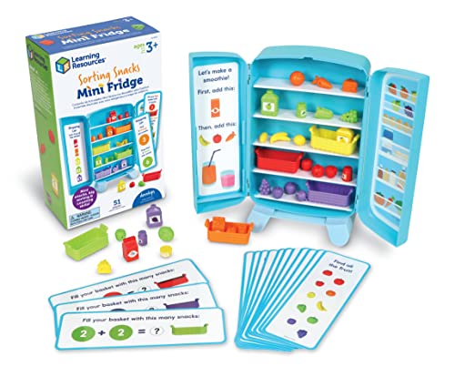 Learning Resources Sorting Snacks Mini Fridge ,51 Pieces, Ages 3+, Toddler Toys, Educational Toys, Snack Toys,Plastic Food Toys,Kids Kitchen Accessories