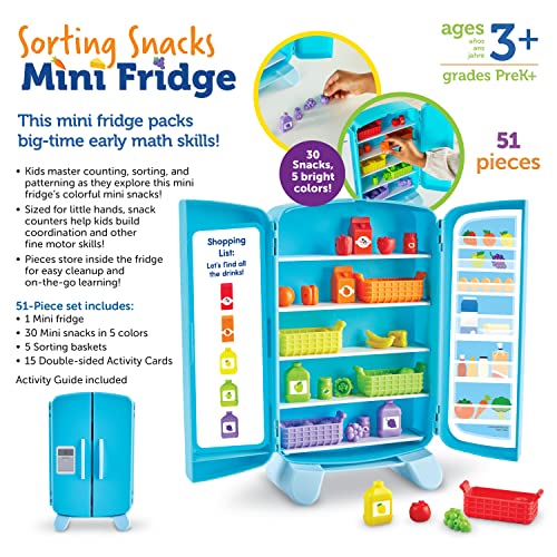 Learning Resources Sorting Snacks Mini Fridge ,51 Pieces, Ages 3+, Toddler Toys, Educational Toys, Snack Toys,Plastic Food Toys,Kids Kitchen Accessories