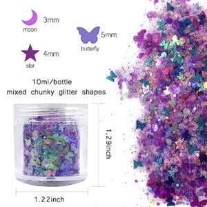 LoveOurHome 12 Colors Aurora Nail Glitter Flakes Iridescent Stars Heart Butterfly Flower Shaped Sequins Confetti Resin Accessories Sticker Acrylic Powder Decor for Nails, Crafts, Resin, Makeup