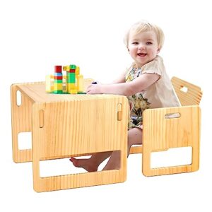 funlio montessori weaning table and chair set for toddlers age 1-3, height adjustable toddler table and chair set, cube kids table chair for reading/eating/playing, easy to assemble, cpc certified