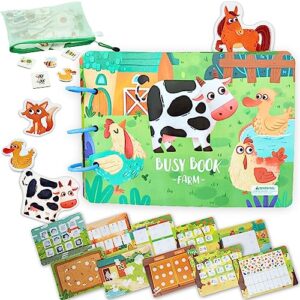 spiritnsprout montessori busy book for toddlers 1-3 - preassembled busy books for toddlers 3-4 w/zipper pouch - quiet books for toddlers 3-5 - farm montessori busy book road trip activities for kids