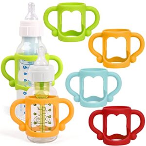 4 pack baby bottle handles, silicone bottle handles for dr brown narrow baby bottles, baby bottle holder with easy grip handles to hold their own bottle, bpa free