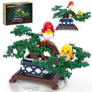 finger rock bonsai tree building sets, japanese cherry blossom tree mini building set with 2 lovebirds, creative bonsai plant model gift for kids and adults 8+ (1496pcs)