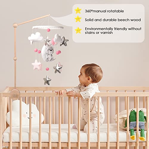 Crib Mobile Arm - Rotating Wooden Mobile Arm for Crib 28-33 inch Baby Mobile Hanger Nursery Mobile Stand for Crib (PZARM001) (zhijia) (Log Color)