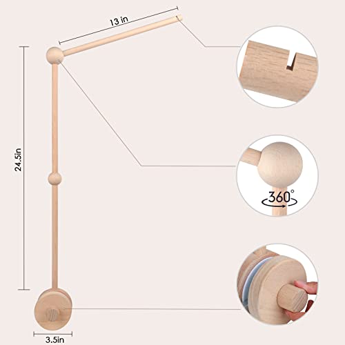 Crib Mobile Arm - Rotating Wooden Mobile Arm for Crib 28-33 inch Baby Mobile Hanger Nursery Mobile Stand for Crib (PZARM001) (zhijia) (Log Color)