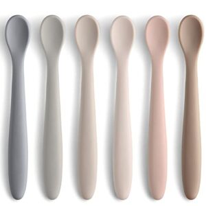silicone baby feeding spoons, first stage baby infant spoons, soft-tip easy on gums i baby training spoon self feeding | baby utensils feeding supplies, dishwasher & boil-proof, 6 pack