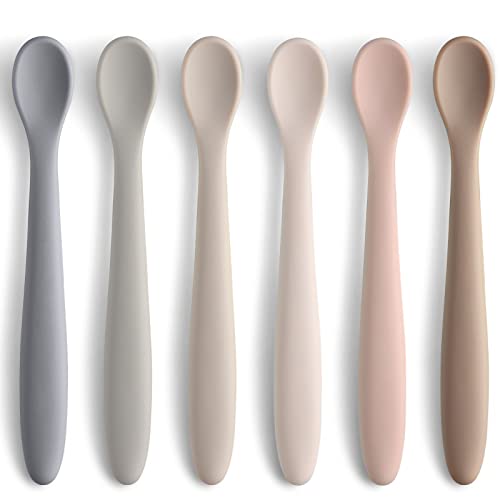 Silicone Baby Feeding Spoons, First Stage Baby Infant Spoons, Soft-Tip Easy on Gums I Baby Training Spoon Self Feeding | Baby Utensils Feeding Supplies, Dishwasher & Boil-proof, 6 Pack