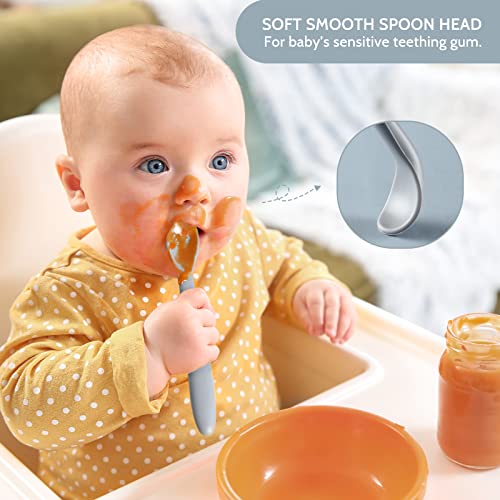 Silicone Baby Feeding Spoons, First Stage Baby Infant Spoons, Soft-Tip Easy on Gums I Baby Training Spoon Self Feeding | Baby Utensils Feeding Supplies, Dishwasher & Boil-proof, 6 Pack