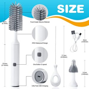 Electric Baby Bottle Brushes USB Rechargeable, Waterproof Bottle Cleaner Brush Wall-Mounted, with Silicone Bottle/Pacifier/Straw Brush, Two-Speed Cleaning Mode, 360° Rotating Cleaning, 1200mAh (Grey)