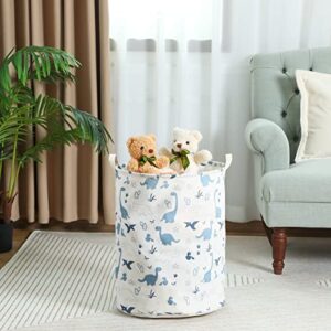 Newwiee 4 Pcs 19.7 Inch Large Round Storage Bin Waterproof Canvas Storage Basket with Handle Big Size Organizer Hamper for Dirty Laundry Baby Toys Nursery Kids Clothes Gift Basket