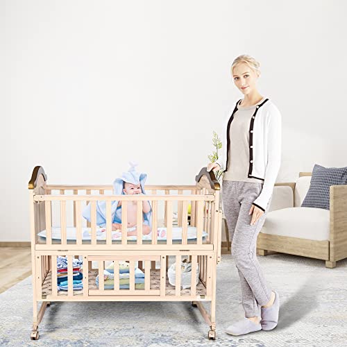 Styhigh 4 in 1 Convertible Crib, Portable Convert to Toddler Bed, Bassinet Bedside Sleeper, Playpen, 2 Leg Modes Baby Beds with Mattress & Mosquito Net,Adjustable Heigh Mini Crib CPC Certificated