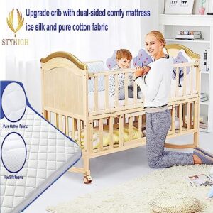 Styhigh 4 in 1 Convertible Crib, Portable Convert to Toddler Bed, Bassinet Bedside Sleeper, Playpen, 2 Leg Modes Baby Beds with Mattress & Mosquito Net,Adjustable Heigh Mini Crib CPC Certificated