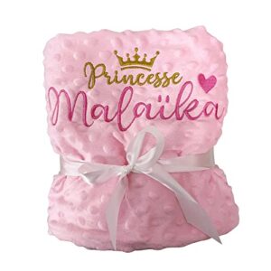 embroidery baby blankets for girls with name - personalized baptism gifts - custom baby blanket with name and princess little star - super soft security newborn blankets - pink color