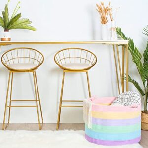 MINTWOOD Design XXXXLarge 22 x 16 Inches Decorative Cotton Rope Basket, Blanket Basket Living Room, Laundry Basket, Woven Basket, Toy Storage Baskets Bin, Round Pillows Towels Basket, Pastel Rainbow