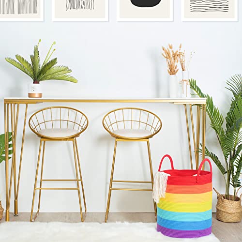 MINTWOOD Design Large Decorative Woven Cotton Rope Basket, Tall Laundry Basket Hamper, Blanket Basket for Living Room, Storage Baskets for Toys, Towel, Throw, Pillow, 60L Rainbow