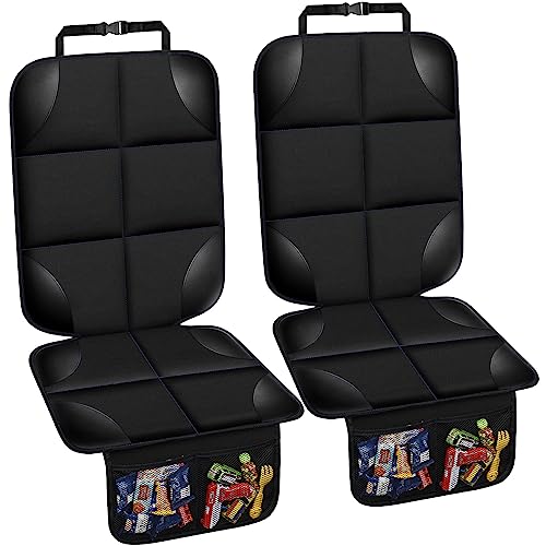 JVXYUIEH Car Seat Protector, 2 Pack Seat Protector for Child Car Seat, 600D Fabric Waterproof Carseat Protector Car Seat Cover with Non-Slip Backing for Child Pet Carseat with 2 Mesh Storage Pockets