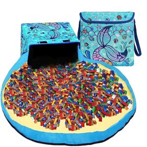 wetrybest portable toy storage organizer and play mat for kids - girls mermaid playroom organization and storage - building bricks bin for toys box with lid - keep your room clean-quick tidy up