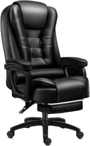 letrem executive office desk chair with armrest,wheels and footrest,pu leather home office desk chairs,high back adjustable ergonomic managerial rolling swivel task chair with massage a/black/one sid