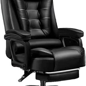 LETREM Executive Office Desk Chair with Armrest,Wheels and Footrest,PU Leather Home Office Desk Chairs,High Back Adjustable Ergonomic Managerial Rolling Swivel Task Chair with Massage A/Black/One sid