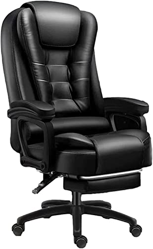 LETREM Executive Office Desk Chair with Armrest,Wheels and Footrest,PU Leather Home Office Desk Chairs,High Back Adjustable Ergonomic Managerial Rolling Swivel Task Chair with Massage A/Black/One sid