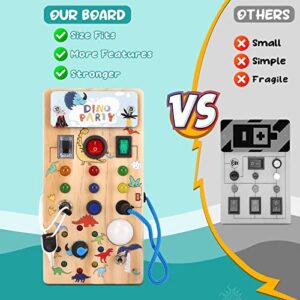 Syahro Montessori Busy Board, Wooden Kid Sensory Board, Dino Led Light Switch Travel Toy, Baby Road Trip Essentials, Christmas & Birthday Gift for 1+ Toddler Boy and Girl