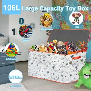 VERONLY Extra Large Toy Box Chest for Kids,Collapsible  Dinosaur Toy Organizers and Storage,Sturdy Magnetic Toy Storage Bins Containers for Boys,Girls,Nursery,Playroom(106L MDF Dinosaur)