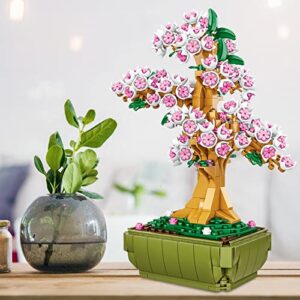 IACTIONUNION Cherry Blossom Bonsai Tree Building Block Sets 550Pcs Japanese Sakura Artificial Flowers Building Toys Botanical Collection Gifts for Women Girls Adults Kids 8-12