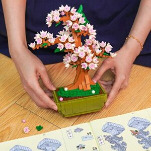 IACTIONUNION Cherry Blossom Bonsai Tree Building Block Sets 550Pcs Japanese Sakura Artificial Flowers Building Toys Botanical Collection Gifts for Women Girls Adults Kids 8-12