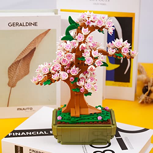 IACTIONUNION Cherry Blossom Bonsai Tree Building Block Sets 550Pcs Japanese Sakura Artificial Flowers Building Toys Botanical Collection Gifts for Women Girls Adults Kids 8-12