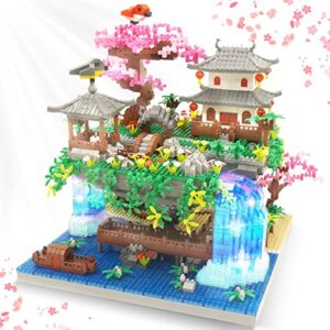 beego cherry blossom flowers bonsai tree mini building kit set compatible with lego, chinese architecture building blocks with light, japanese sakura tree house gift for adults and kids(3320pcs)